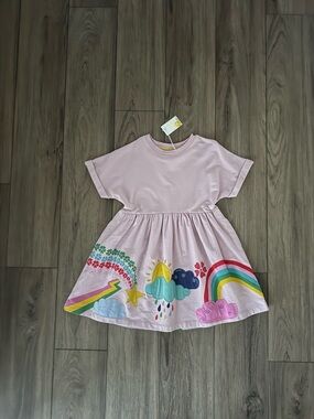 Mini Boden Girls' Pink Rainbow & Cloud Graphic Dress 7-8y NWT